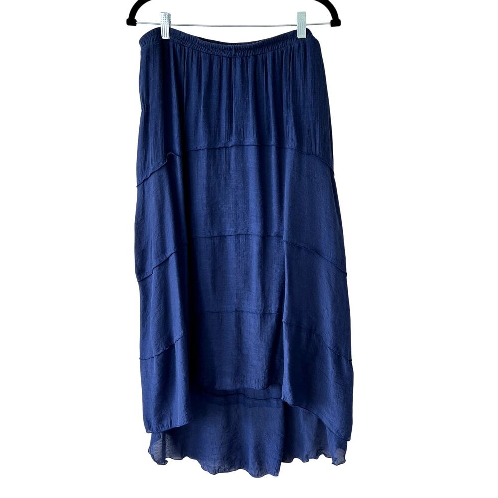 Tiered Hi-Lo Boho Maxi Skirt Plus Size 1X Blue Flowy‎ Festival Coastal Cowgirl